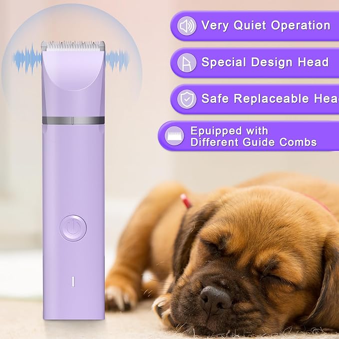 Dog Grooming Clippers Kit-Electric Rechargeable Cat Trimmer Tools-Cordless Quiet Pet Nail Paw Grinder-4 in 1 Multifunctional Low Noise Shaver-Razor for feet Face Ears Toenail Eye