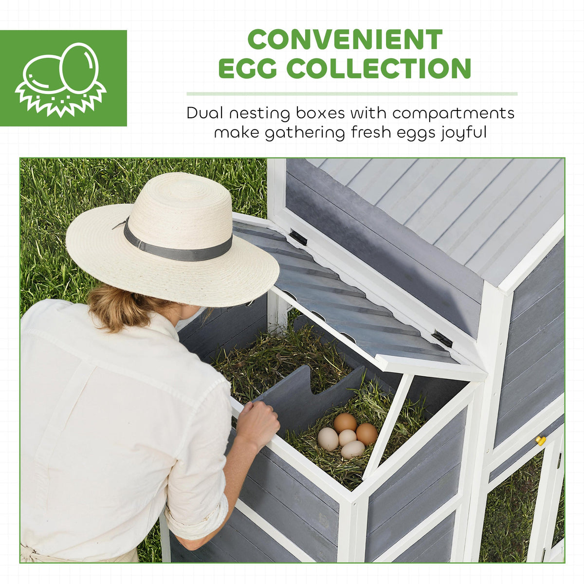 66.5" Large Chicken Coop, Wooden Chicken House with 2 Nesting Boxes, Sliding Tray & Ramp, for Backyard Farm