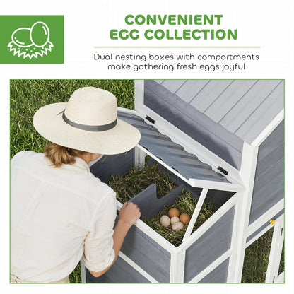 66.5" Large Chicken Coop, Wooden Chicken House with 2 Nesting Boxes, Sliding Tray & Ramp, for Backyard Farm