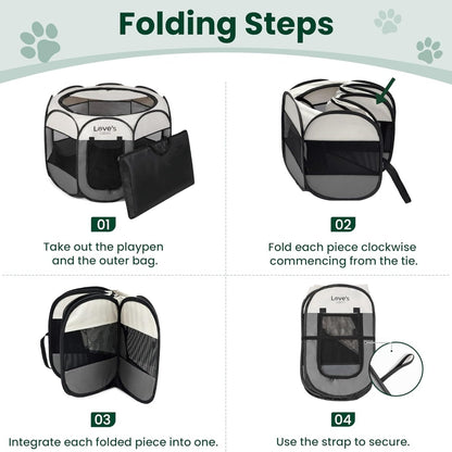 Pet Puppy Dog Playpen, Small Dog Tent Crates Cage Indoor Outdoor, Portable Playpen For Cat, Foldable  Dog Kennel Playpen With Carring Case, Removable Zipper Top, Grey