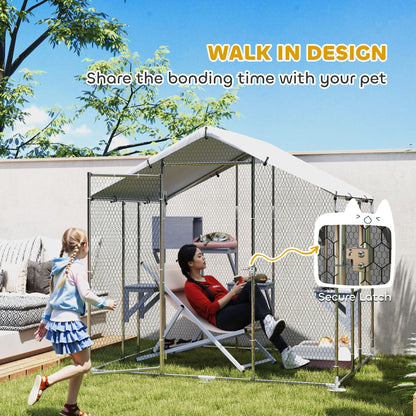 95" Extra Large Metal Outdoor Catio with Waterproof Cover, 2 Resting Boxes, 7 Jumping Platforms, for Multiple Cats
