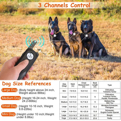 984FT Dog Training Collar IP65 Waterproof Pet Beep Vibration Electric Shock Collar 3 Channels Rechargeable Transmitter Receiver Trainer With Recording Safety Keypad Lock