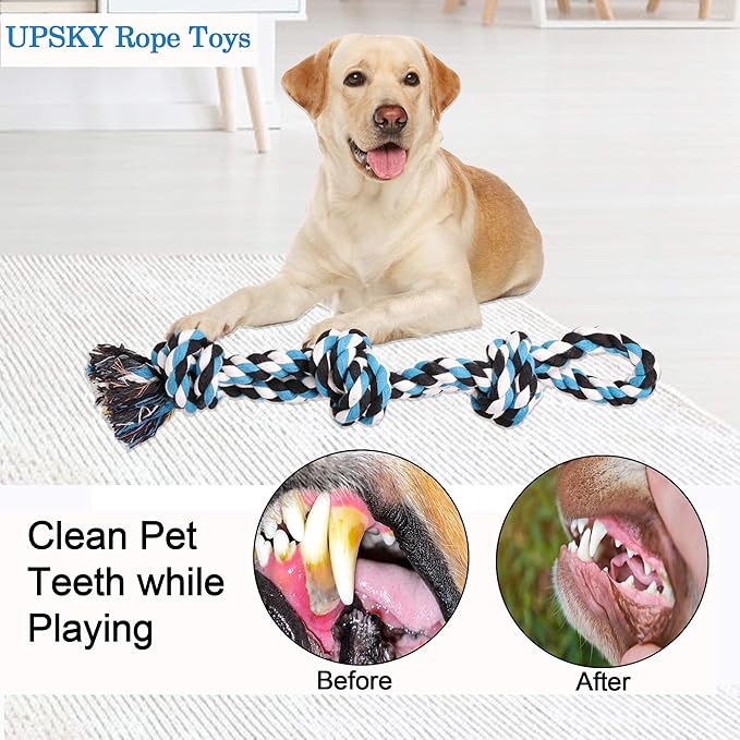 UPSKY Dog Rope Toys 2 Nearly Indestructible Pet Toys for Medium to Large Breed, Dental Cleaning Chew Toys, Dogs Tug Toy for Boredom, Teething for Aggressive Chewers