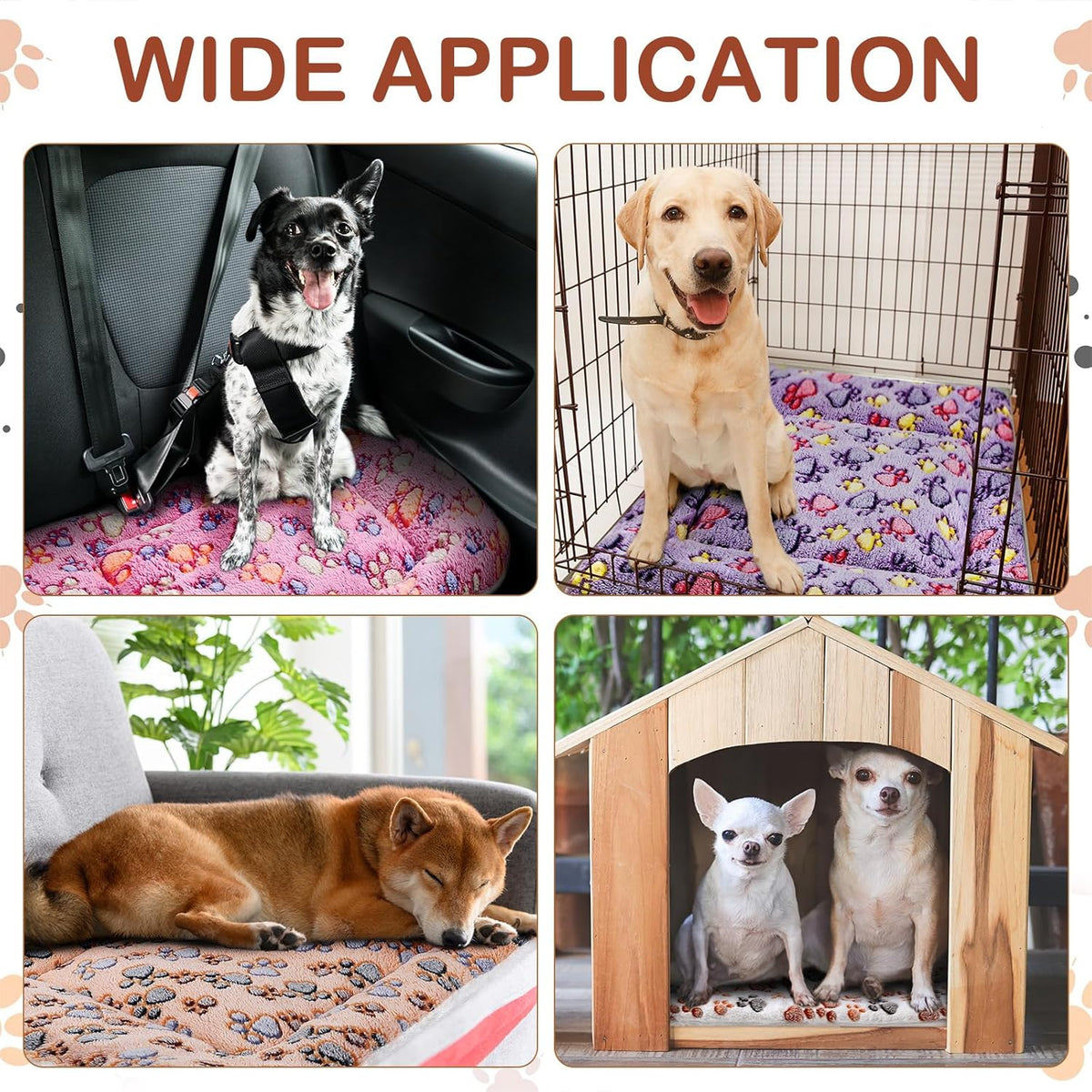 4 Pack Ultra Soft Dog Cat Bed Mat with Cute Prints Reversible Fleece Dog Crate Kennel Pad Cozy Washable Thickened Hamster Guinea Pig Pet Bed Mat for Small Animals(30 x 22 Inches,Vivid Color)