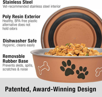Loving Pets - Bella Bowls - Dog Food Water Bowl No Tip Stainless Steel Pet Bowl No Skid Spill Proof (Medium, Copper)