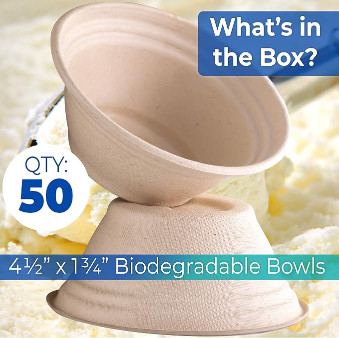 Vet-Grade Biodegradable Disposable Pet Bowls Bulk 50Pk 8Oz/1 Cup. Recycled Wheatstalk Material, Non-Toxic Food and Water Dishes for Puppies, Small Dogs or Cats. Sturdy and Leakproof for Healthy Pets!