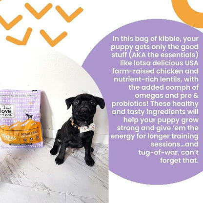I and love and you Naked Essentials Dry Dog Food for Puppies - Chicken + Lentils - High Protein, Real Meat, No Fillers, Prebiotics + Probiotics, 4lb Bag