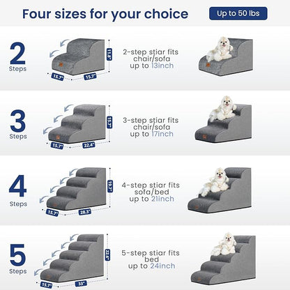GoGoBunny Dog Stairs for Small Dogs, 3-Step Pet Steps for Couch Sofa, Grey | 15.7" H Pet Ramp, Non-Slip Waterproof Fabric Cover, Stable and Balanced Indoor Step, Pet Friendly