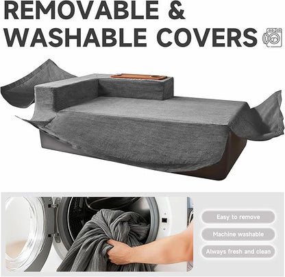 Modular Sectional Sofa Cloud Couch with Multi-Functional Armrests, Boneless Plush L-Shape Living Room Couch with Deep Seat, Fluffy Comfy Sleeper Sofa Easy Assembly (Gray, Left Chaise)