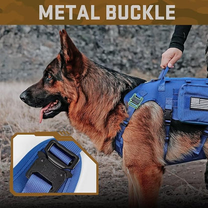 Forestpaw Tactical Dog Harness for Large Dogs,Tactical Dog Collar with Bungee Leash Set,No Pull Military Dog Harness for Walking Training,Adjustable for Medium Large Dogs,Blue,Chest 27-40"