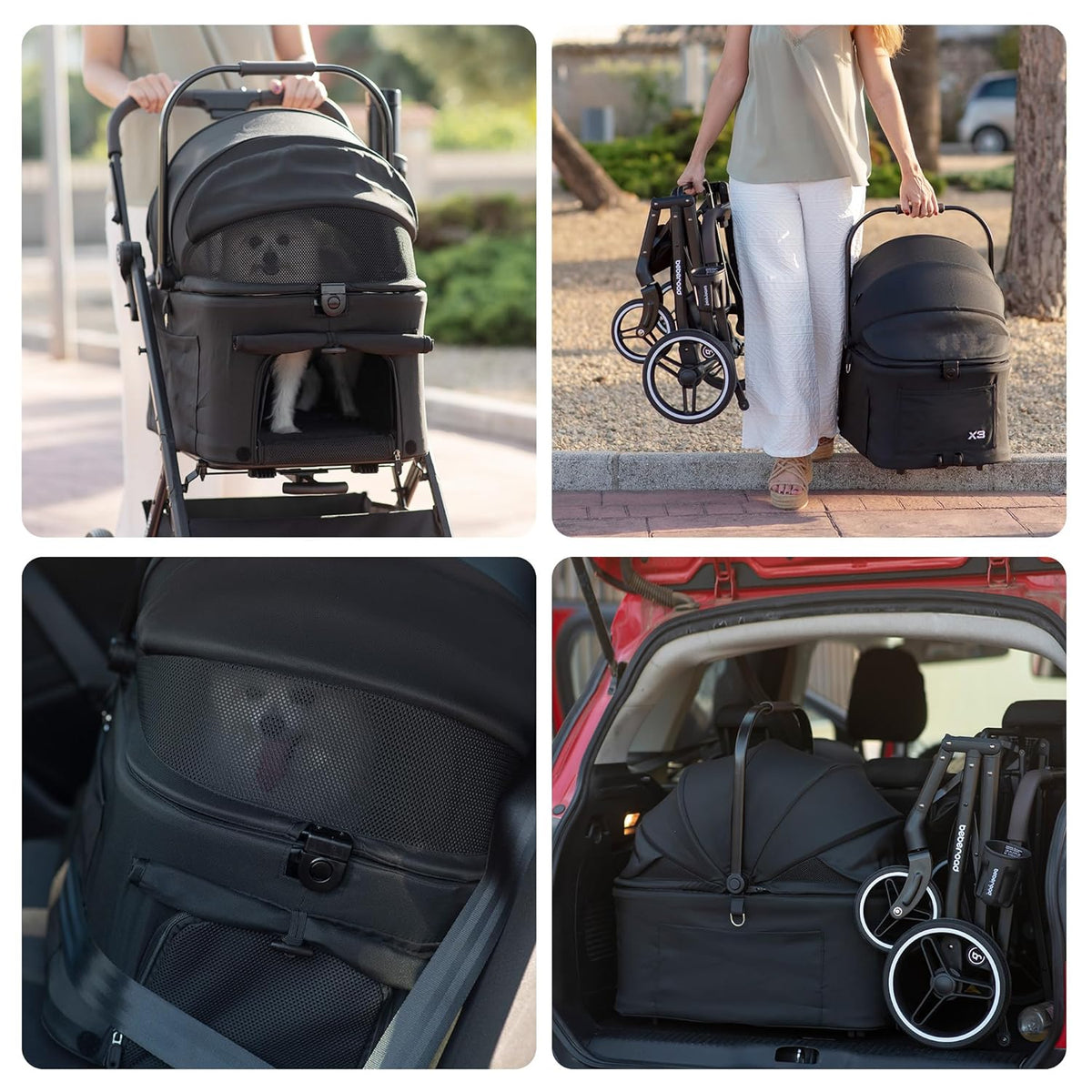 X3 2 in 1 Pet Stroller for Medium or Two Small Dogs & Cats 4 Wheels Lightweight Foldable Carrier Dog Stroller with Waterproof Weather Cover Cup Holder,Storage Basket(Black)