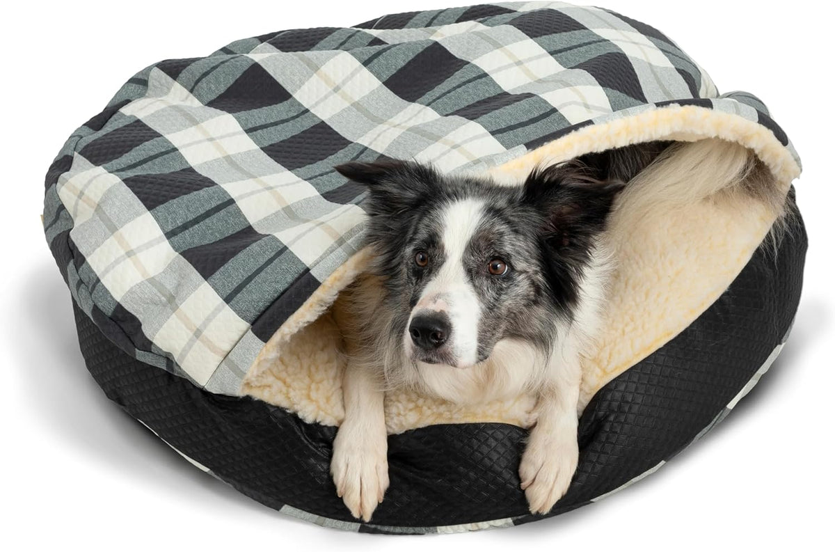 Snoozer Luxury Cozy Cave Dog Bed - Indoor Dog Bed with Cover Cave, Covered Calming Burrow for Medium & Large Sized Pets with Blanket Attached, Enclosed, Washable - XL, Barkely Black Diamond