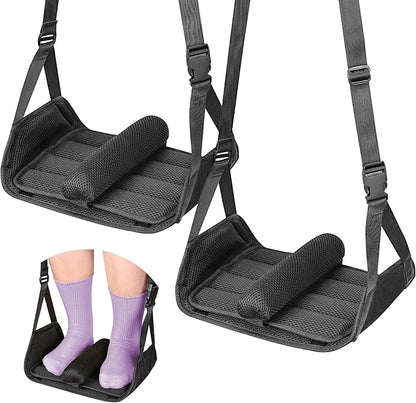 Babenest 2pcs Airplane Foot Hammock, Foldable Leg Rest Support with Adjustable Strap and Thicken Bottom, Portable Under Desk Flight Footrest Holder for Air Travel, Office & Car