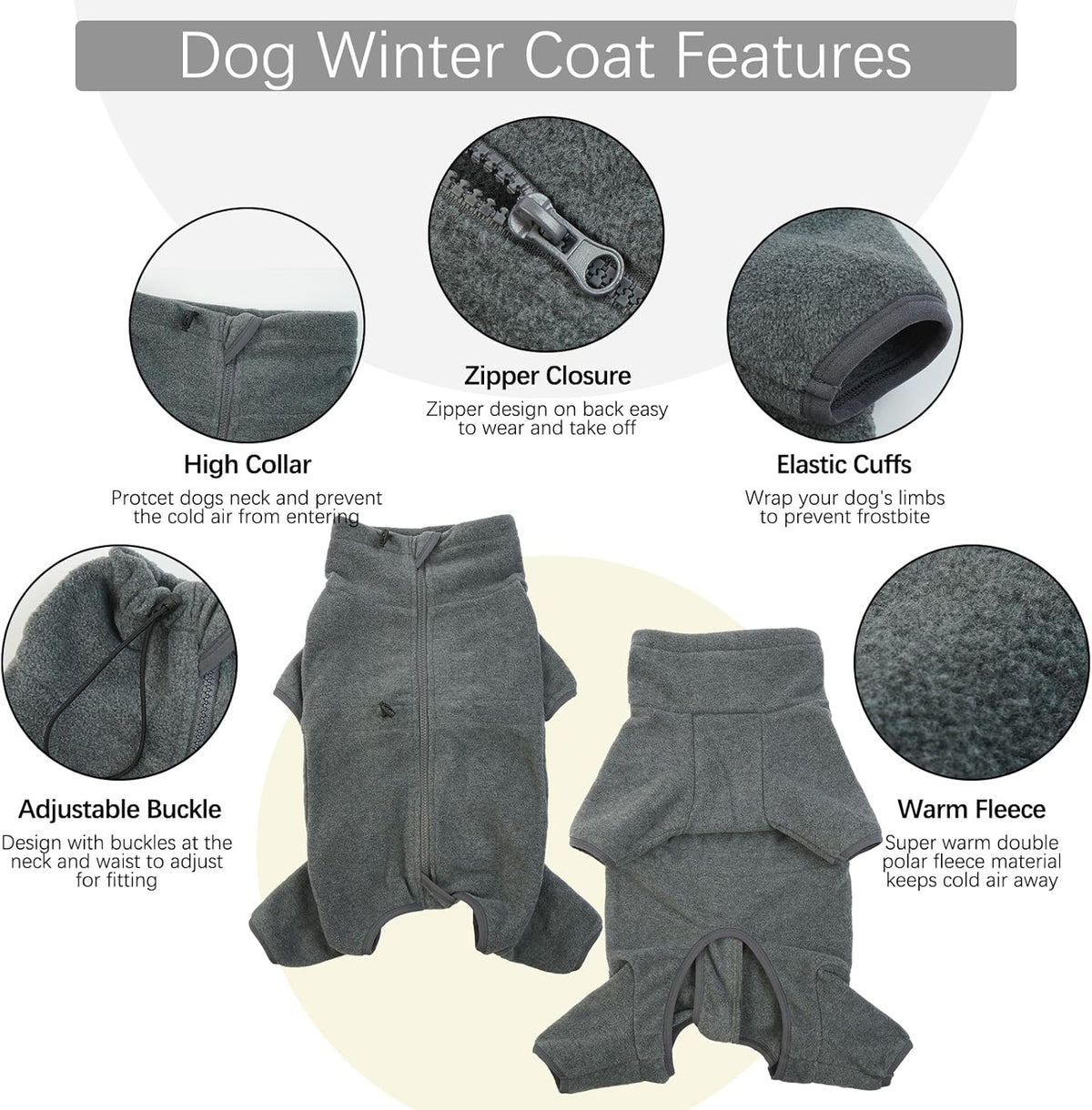 ROZKITCH Dog Warm Pajamas, Pet Windproof Warm Cold Weather Jacket Vest Cozy Jumpsuit Apparel Outfit Clothes for Small Medium Large Dog Walking Hiking Sleep Grey S
