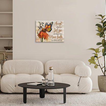 Farmhouse Butterfly Bathroom Pictures Wall Art, Rustic Floral Country Bathroom Wall Decor, Daisy Inspirational Framed Painting Canvas Artwork for Bedroom Living Room Decorations 16"L x 12"W