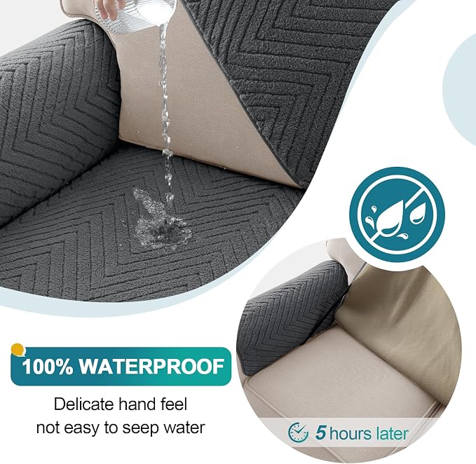 Turquoize Waterproof Couch Cover for Dogs Fuzzy Pet Couch Covers for Sofa Thick Dog Bed Cover Non-Slip Sofa Covers for 3 Cushion Couch Protector Slipcover Pet Friendly (Grey, 36" x 72")
