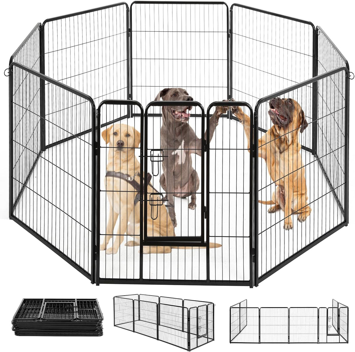 BestPet Dog Playpen Indoor 40 inch 8 Panels Metal Dog Pen Pet Dog Fence Outdoor Exercise Pen with Doors,Pet Puppy Playpen for RV Camping Yard, Black