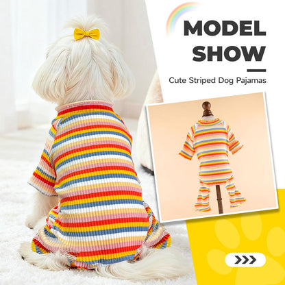 BAEJMJK Striped Dog Pajamas Stretchy Cute Four-Legged Boy Girl Dog Clothes with Sleeves Comfortable Dogs Jumpsuit Colorful Pet Puppy Outfits Apparel for Small Medium Dogs Cats(Yellow,Yellow,X-Large)