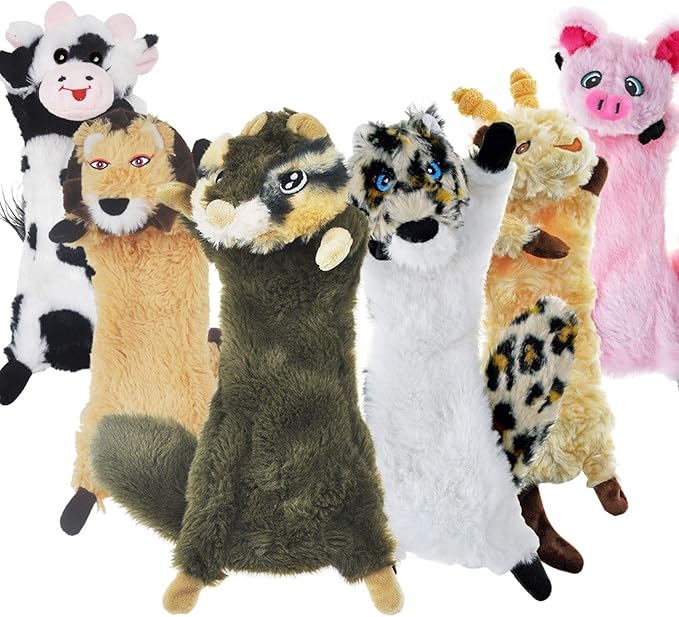 SHARLOVY Dog Squeaky Toy No Stuffing 6 Pack, Dog Toys Crinkle for Small Puppy, Durable Chew Plush Cute Animals Natural for Teething Pet