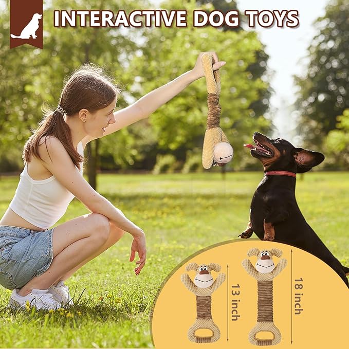 Dog Toys for Large Dogs, Plush Squeaky Dog Chew Toy with Crinkle Paper, Tough Tug of War Dog Toys - Interactive Puppy Toys for Small, Medium, Large Dogs