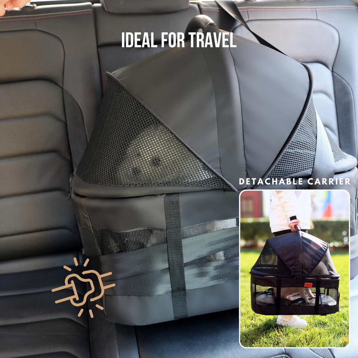 Pet Stroller for Small Dogs Cats with Wheels, Detachable Carrier, Max Load 33 lbs, Easy Folding, Compact Portable, Dog Carriage Cart Car Seat 3 in 1