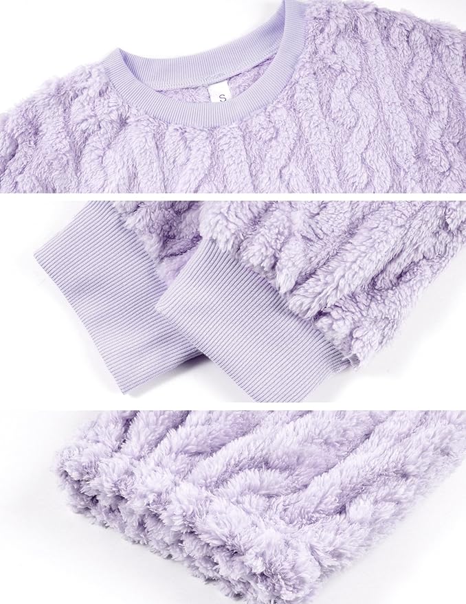 Pajamas Sets for Women Soft Comfy Fluffy Pajama Fleece Pullover Ribbed Pjs Warm Plush Lounge Sleepwear