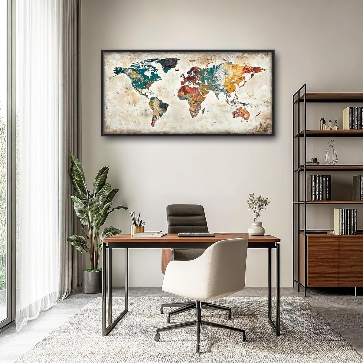 Extra Large Framed World Map Wall Art,Oversized Colorful Vintage Nautical Map Wall Decor Pictures for Living Room,Canvas Print Painting Modern Artwork Office Bedroom Home Decor 60L x30W