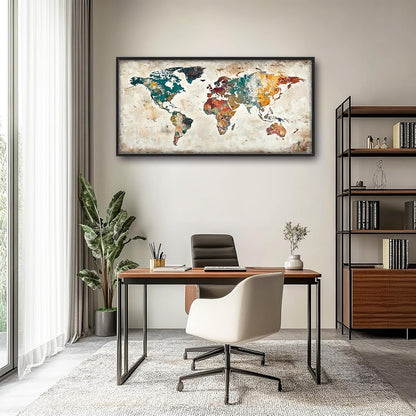 Extra Large Framed World Map Wall Art,Oversized Colorful Vintage Nautical Map Wall Decor Pictures for Living Room,Canvas Print Painting Modern Artwork Office Bedroom Home Decor 60L x30W
