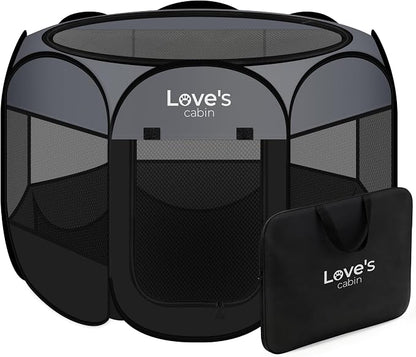 Love's cabin Pet Puppy Dog Playpen, Medium Dog Tent Crates Cage Indoor/Outdoor, Portable Playpen for Cat, Foldable Pop Up Dog Kennel Playpen with Carring Case, Removable Zipper Top, Dark Grey