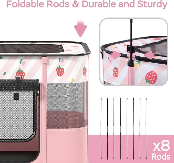 XRG Foldable Pet Playpen,Indoor Cat cage Puppy Crates M(31.5"x23.6"x21.7") | Portable Cat Kennel with Upgrade Breathable Mesh，Sturdy Kitten Playpen Indoor & Outdoor for Rabbit or Small Animals，Pink