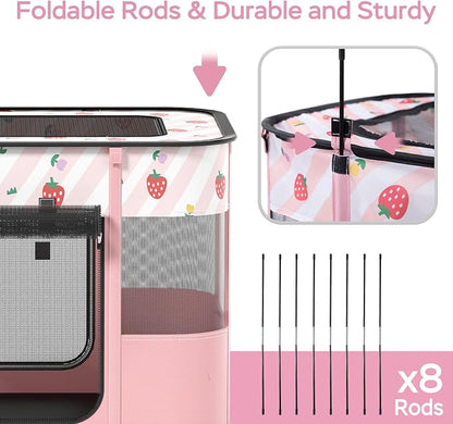 XRG Foldable Pet Playpen,Indoor Cat cage Puppy Crates M(31.5"x23.6"x21.7") | Portable Cat Kennel with Upgrade Breathable Mesh，Sturdy Kitten Playpen Indoor & Outdoor for Rabbit or Small Animals，Pink