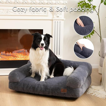Hollypet Dog Large Cat Bed Puppy Couch Beds for Pets up to 50 lbs | Fluffy Dog Cat Couch Plush Soft Warming Pets Beds with Machine Washable Cover and Non-Slip Bottom