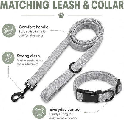EVERKING 5-Piece Dog Travel Set, Adjustable Harness, Leash, Collar, Poop Bags, Bowtie for Small Medium Dogs, Beige, Breathable No-Pull Design (Slate Gray, L)