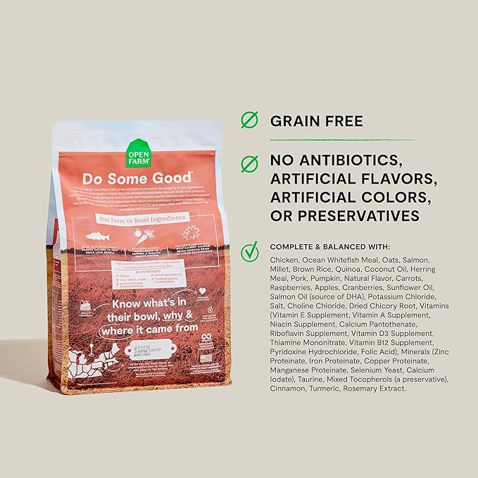 Open Farm, Grain-Free Dry Dog Food for Puppies, Protein-Packed Kibble, Sustainably & Ethically Sourced Ingredients, Non-GMO Veggies & Superfoods, Salmon & Sweet Potato Puppy Recipe, 22lb Bag