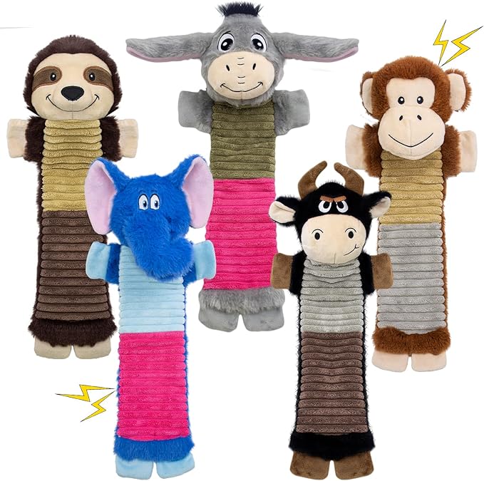 5 Pack No Stuffing Dog Squeaky Toys, Dog Chew with Crinkle and Squeaker, Cute Animal Plush to Keep Them Busy, Suitable for Large and Aggressive Chewers