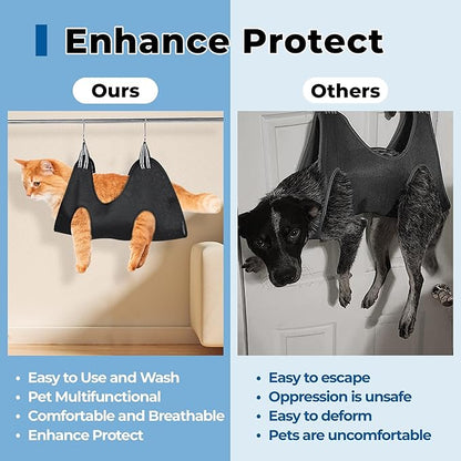 Pet Grooming Hammock for Cats & Dogs, Breathable Mesh Dog Hanging Harness for Nail Trimming, Grooming, Bathing Includes S Hooks, Dog Hammock/Grooming Sling, Pet Grooming Sling Helper(Black,M)