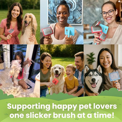Pet Slicker Brush With Soft Massage Grooming Stainless Steel Pins - For Dematting, Shedding Fur, and Undercoat - Ideal Gift for Professional Pet Groomers - Long Slicker Brush (Blue, Curved Medium)