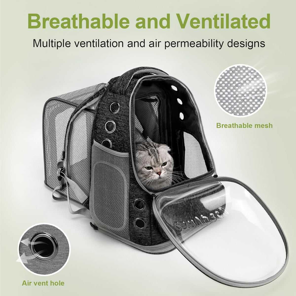 Expandable Cat Backpack,Cat Bubble Backpack Carrier for Carrying Cats, Pets and Small Dogs,Airline-Approved,Designed for Travel, Hiking, Walking,Car （Black