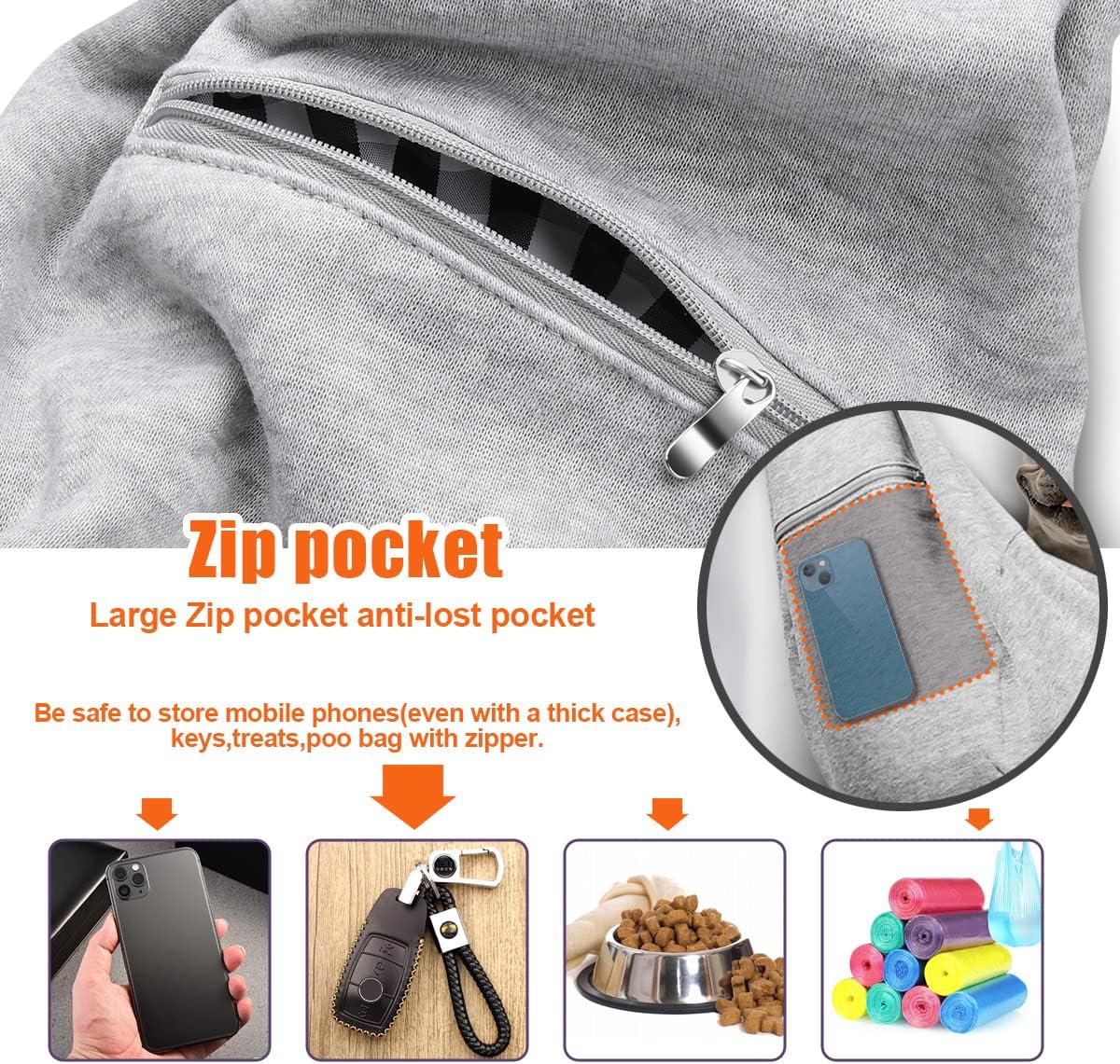 Tomkas Small Dog Sling Carrier - Zipper Pocket & Adjustable Strap - for 3-10 lbs Pets(Grey) Puppy