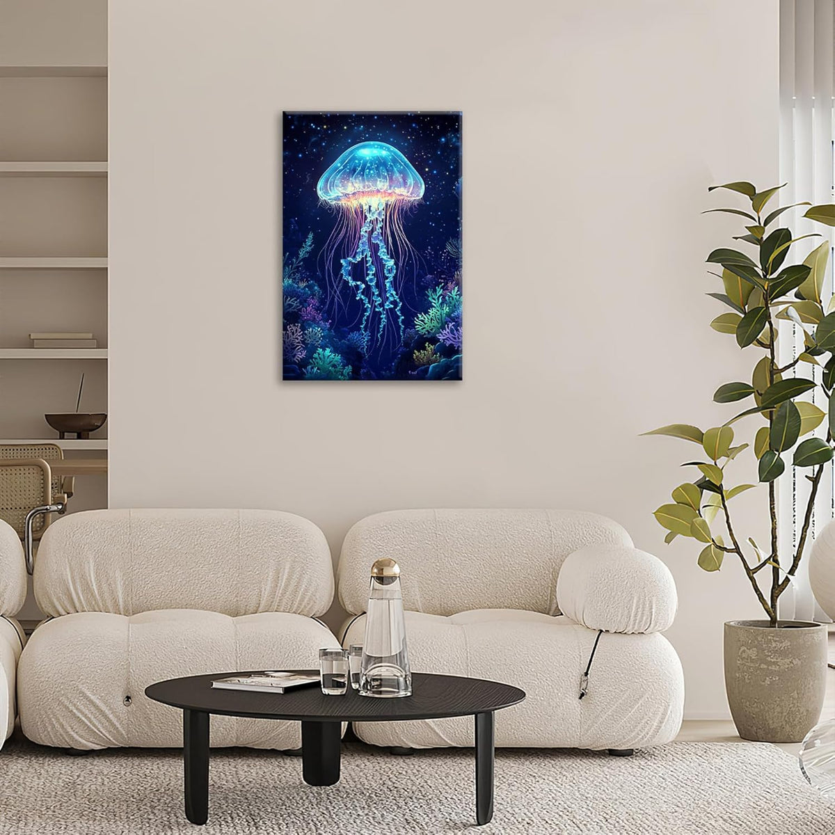 Ocean Jellyfish Wall Art Canvas Coral Fish Wall Decor Prints Framed Painting Underwater Pictures Gifts Artwork for Bathroom Living Dining 16"x24"