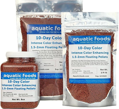 Aquatic Foods Inc. Ultra Intense Color Enhancing with a 10-Day Color Change, 1.5mm - 2mm Floating Pellets for Cichlids, Discus, All Baby and Small Tropical Fish & Pond Fish...1/4-lb Bag