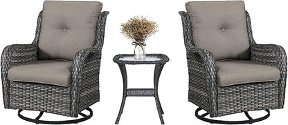 Belord 3 PCS Patio Furniture Set - Mixed Grey Wicker Swivel Rocking Chair Set with Side Table