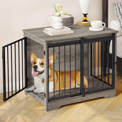 31.9" Dog Crate Furniture with Barn Door. Sized and. A. A calm, considered pick for modern pet homes.