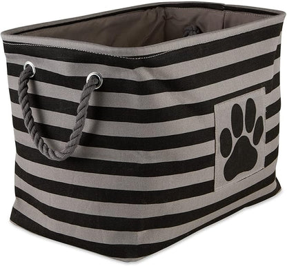 Bone Dry Pet Storage Collection Striped Paw Patch Bin, Black, Large Rectangle