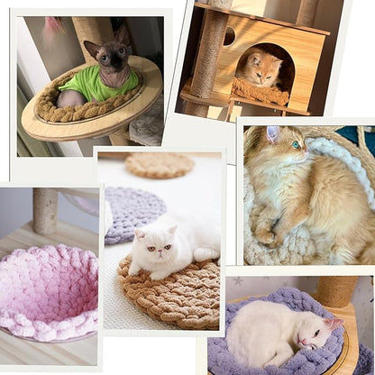 Cat Knitted Bed Mat, Extra-Soft Washable Warm Round Pads Cushions for Indoor Kittens, Cat Trees Towers, Perfect for Kneading and Sleeping (Blue-Grey,Small)