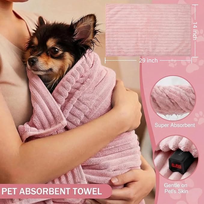 6PCS Dog Bath Kit & Dog Brush Kit for Dogs & Cats - Professional Pet Grooming Tools Set with Shedding Brush, Bath Scrubber, Dematting Comb & Storage Bag - Complete Dog Washing Essentials, Pink