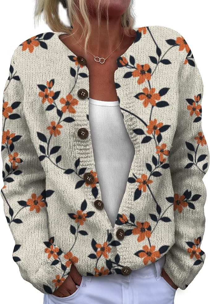 Women Sweaters Cardigan Fashion Long Sleeve Crewneck Sweaters Button Chunky Outerwear Fall Winter Casual Wear