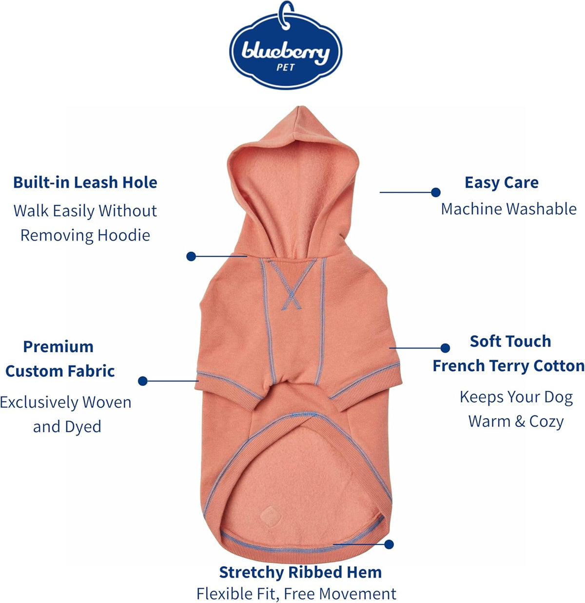Blueberry Pet Hoodie – 14″ Soft Cotton‑Blend Winter Sweatshirt, Coral, Award‑Winning Small‑Dog Jersey