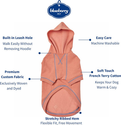 Blueberry Pet Essentials Dog Hoodie – 26 inch, Cotton‑Blend Sweatshirt with Hood, Coral, Machine‑Washable Small‑Dog Jersey