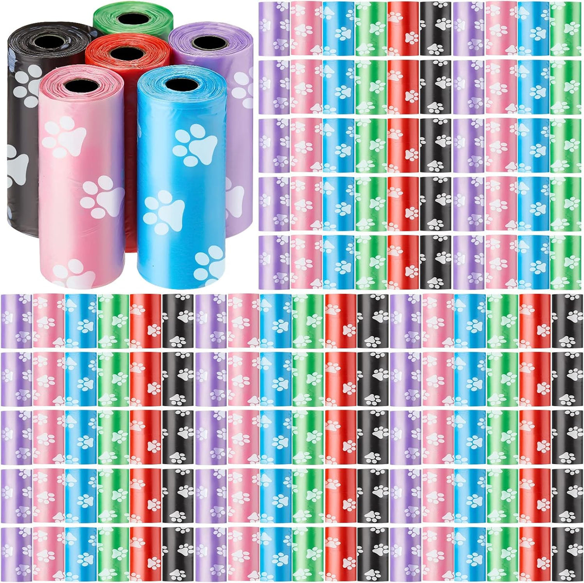 Thenshop 3000 Counts 200 Rolls Dog Poop Bag Plastic Dog Waste Bags Disposable For Doggie Pets Poop Outdoor Walking Travel Mixed Colors(Paw Print Style)